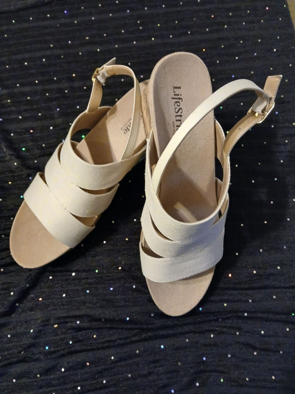 Life Stride Women’s Beige Strappy Wedge Sandals